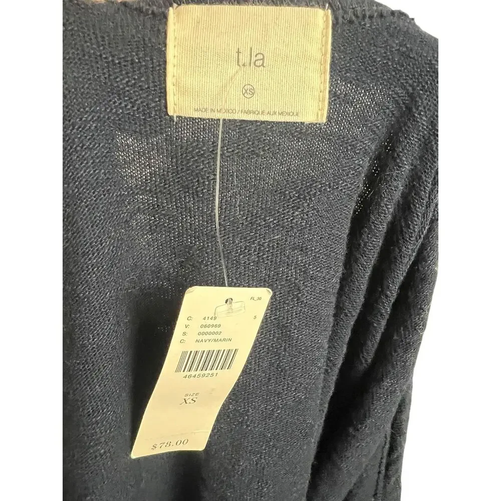 T.la Open Front Cardigan Womens XS Navy Ruffle Hem Knit Duster Boho NWT $78